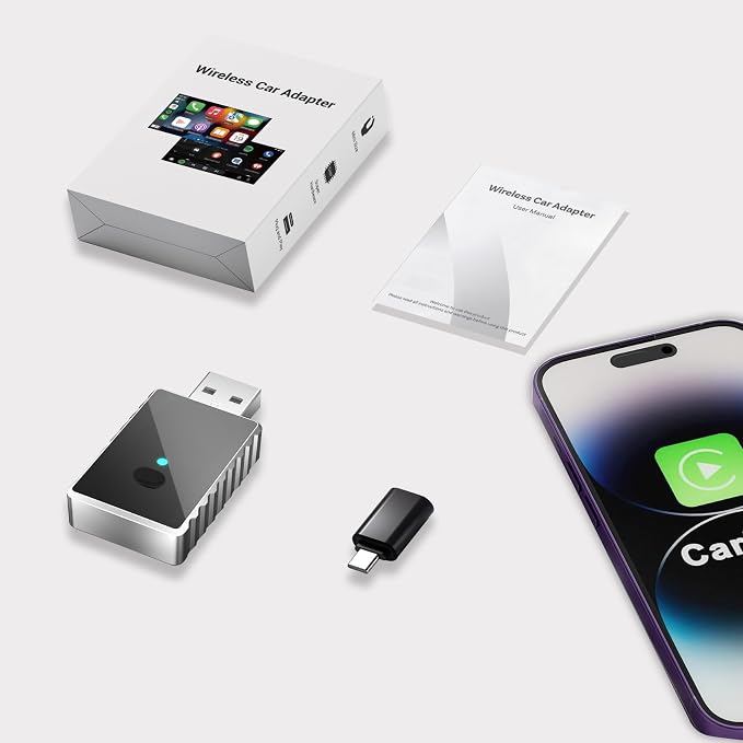Wireless Carplay Adapter, 2 in 1 Android Auto Adapter 2025 AI Box Carplay, Plug and Play Mini CarPlay Android Auto for Cars, Convert Wired to Wireless Supports Car Original Control