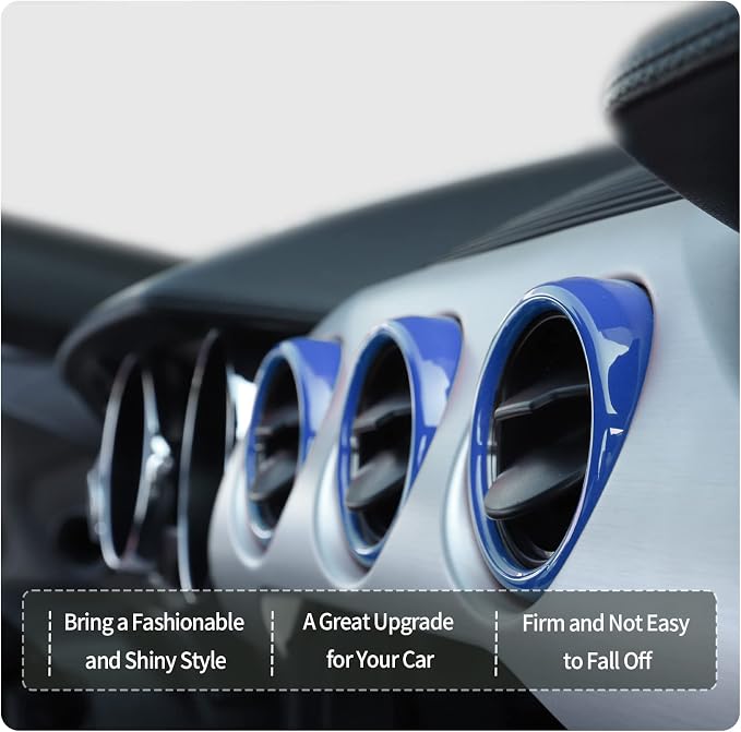 RT-TCZ Center Console Air Conditioner Outlet Vent Trim Cover Ring Interior Accessories for Ford Mustang 2015-2022,3PCS (Blue)