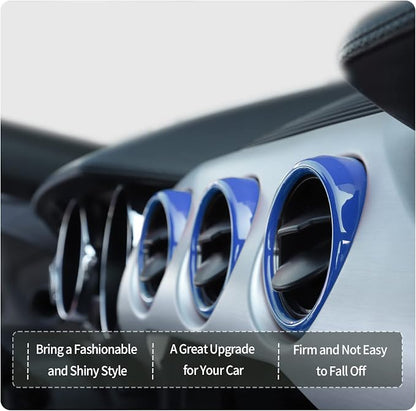 RT-TCZ Center Console Air Conditioner Outlet Vent Trim Cover Ring Interior Accessories for Ford Mustang 2015-2022,3PCS (Blue)