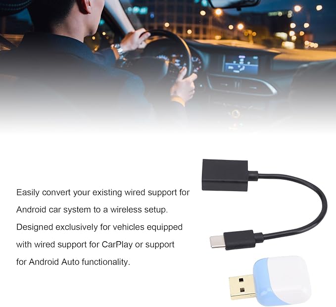 Pomya Wireless Adapter, Convert Wired to Wireless Car Play Adapter for Android Auto, 2 in 1 Car Play Support Box Plug and Play for Automotive