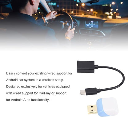 Pomya Wireless Adapter, Convert Wired to Wireless Car Play Adapter for Android Auto, 2 in 1 Car Play Support Box Plug and Play for Automotive