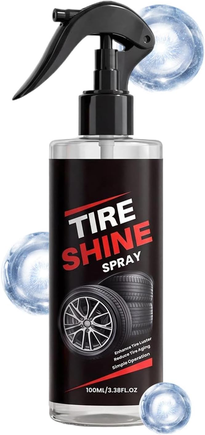Tire Shine Spray - Wheel Gloss Renewal Mist, 1.57x1.57x4.72 Inches Tire Dressing Spray with Deep Wet Finish Coating, UV Ray Blocker, Rubber Restorer for Automotive Truck SUV RV Motorcycle