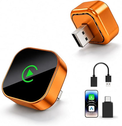 2026 Wireless CarPlay Adapter for iPhone & Android Auto,Mini Wired to Wireless Apple CarPlay Adapter,Plug & Play,Seamless Reconnection, Compatible for iPhone iOS 10+ Android 11+(Orange)
