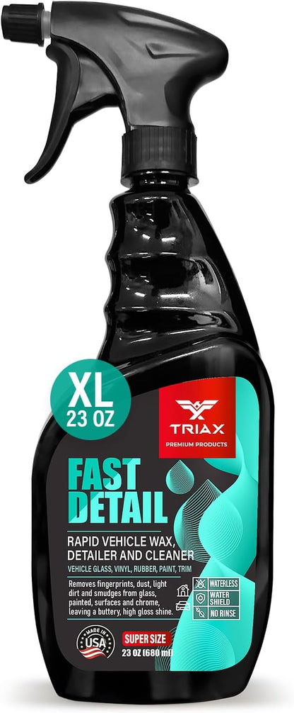 TRIAX Fast Detail Rapid Car Wax and Cleaner, High Gloss Vehicle Detailer for Paint, Glass, Chrome, Rubber, Vinyl, Rims, Plastic Trim, and Bumpers (23 Ounce)