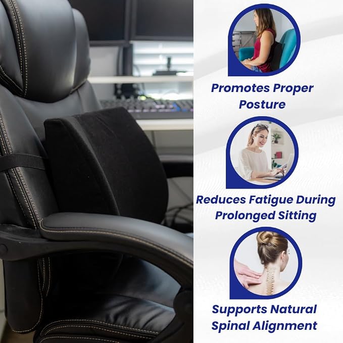 Thin Ergonomic Bucket Seat Lower Lumbar Back Support Pillow Cushion for Office Chair, Car, Truck, Wheelchair, Gaming Chair and Recliner for Pain Relief Made in USA Beige