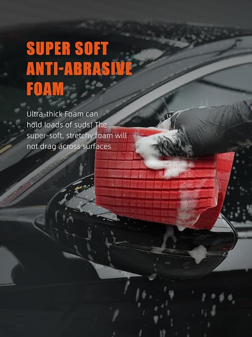 Car Wash Sponge, SPTA 3 Pack Big Red Sponge, Scratch-Free Car Cleaning Sponge, Durable Cross Cut Grid Sponge for Auto Multi Use Cleaning Washing Surfaces