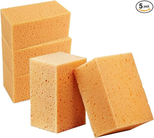 5PCS Car Wash Sponges, 8.5"×4.4"×3.5" Large Extra Soft Coral Non Scratch Sponge, Car Cleaning Cellulose Sponge Thick Foam Pad for Washing Window Sensitive Surfaces (Coffee)