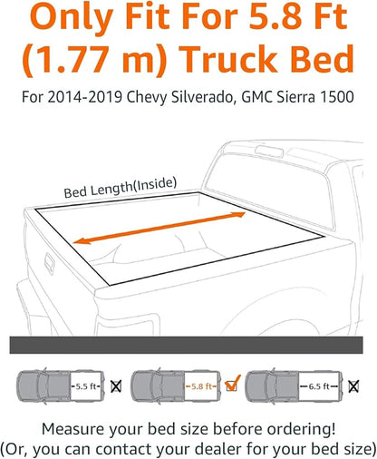 Amazon Basics Soft Roll-Up Truck Bed Tonneau Cover, 5.8 feet, Water-Resistant, Easy Install for 2014-2019 Chevy Silverado, GMC Sierra 1500, Fleetside