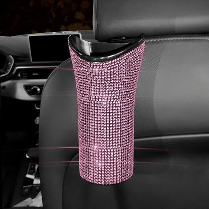 Riloer Bling Car Trash Can Rhinestones Car Trash Can for WomenGlittering Vehicles Trash Can Designed for Small Folding Umbrella Car Trash Bin Pink