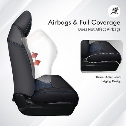 Huidasource Tacoma Front&Back Car Seat Covers, Automotive Seat Cushion Fit for 4th Gen Toyota Tacoma 2024-2026 Double&Crew Cab Trailhunter SR SR5 Limited TRD Sport/Off Road (Full Set/Black&Blue)