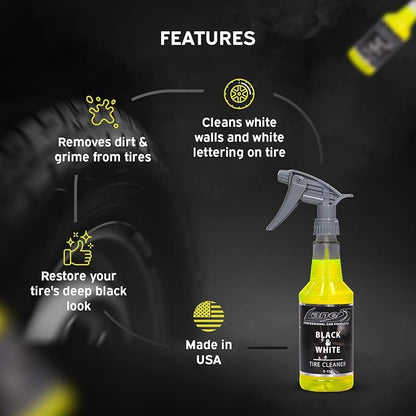 LANE'S Black & White Tire Cleaner Spray - Best Tire Cleaner for Black Tires, Rubber Restorer, Fast-Acting Formula for a Like-New Shine!