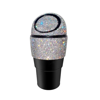 Bling Rhinestone Auto Garbage Can Car Trash Can with Lid Mini Garbage Bin for Automotive Car, Home, Office, Kitchen, Bedroom (White)