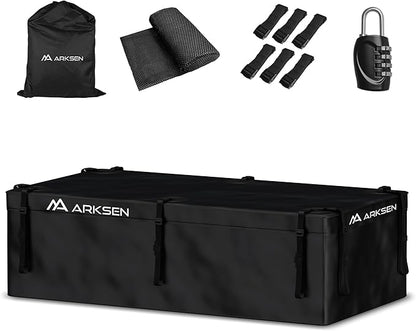 ARKSEN Roof Top Luggage Storage Bag for 64" x 39" Roof Baskets Waterproof 21.5 Cubic Feet (62.2" L x 33.07" W x 18.11" H) with 10 Straps Anti-Slip Mat 6 Door Hooks for All Vehicles with/Without Rack