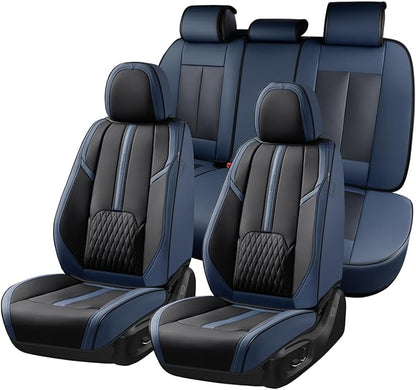 Coverado Car Seat Covers, Front and Back Seat Covers, Universal Seat Cover for Cars with Lumbar Support, Faux Leather Car Seat Protector Waterproof Car Seat Cushions Fit for Most Vehicles (Blue&Black)