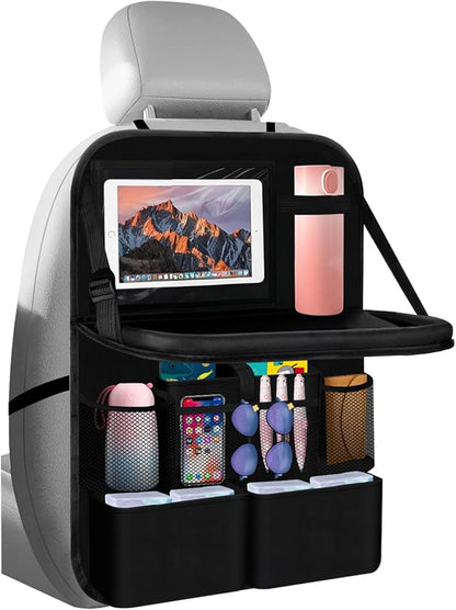 2026 Upgraded Backseat Car Organizer,Multifunctional Back Seat Car Organizer with Cars Tray & Cup Holder,Roadtrip Essentials Foldable Back of Seat Cars Organizers for Most Vehicles