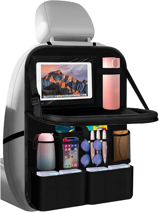 2026 Upgraded Backseat Car Organizer,Multifunctional Back Seat Car Organizer with Cars Tray & Cup Holder,Roadtrip Essentials Foldable Back of Seat Cars Organizers for Most Vehicles