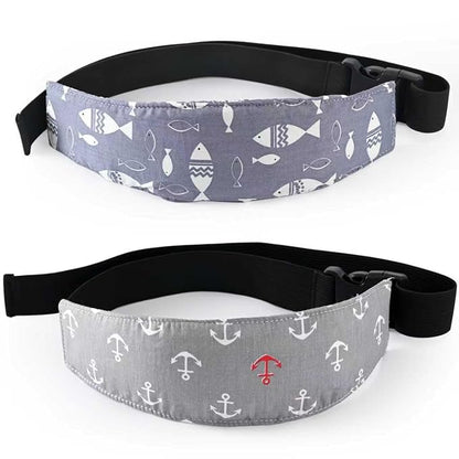 Luckyiren 2-Pack Baby Head Support Straps, Cotton Ocean Theme with Fish and Anchor Prints, Adjustable Car Seat and Stroller Neck Support for Infants and Toddlers
