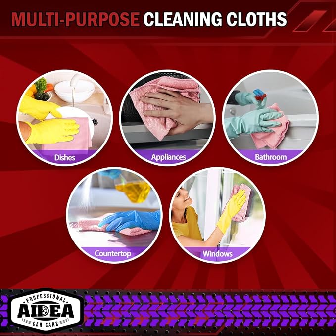 AIDEA Microfiber Cleaning Cloth Pink 20PK, Microfiber Towels for Cars, Premium Car Cloths, Dusting Cloth Lint Free Cleaning Rags for SUVs, House, Kitchen, Window, Workshops,12×12"