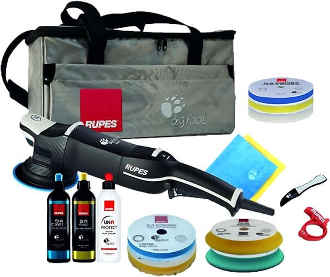 RUPES Bigfoot LHR15V/LUX Mark V Random Orbital Polisher Kit for Car Detailing & Removing Scratches | Pad Slipping Prevention | Improved Control | Anti-Spinning Ring | Includes Tools Bag