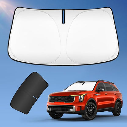 Sun Shade Sunshade for Kia Sorento 2021-2025 2026 Windshield Cover, 4-Layers Sun Shield 250T Silver Sun Visor Foldable Front Window Shade Blocks UV Rays Car Accessories