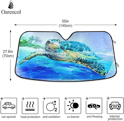 Sea Turtle Car Windshield Sun Shade Watercolor Beach Ocean Animal Foldable UV Ray Sun Visor Protector Sunshade to Keep Your Vehicle Cool (55" x 27.6")
