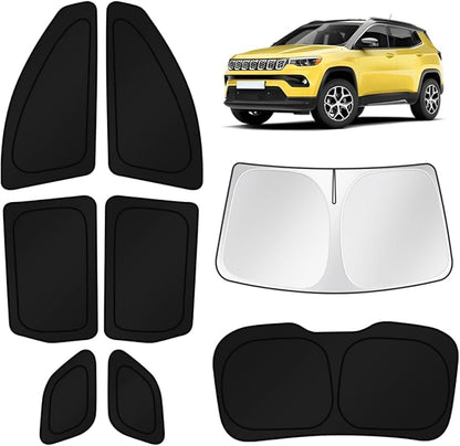 KUST Car Window Shades for Jeep Compass 2017-2024 Windshield Sun Shade Side Window Cover UV Block Privacy Protection Accessories for Camping Blackout Rear Back Full Set 8PCS