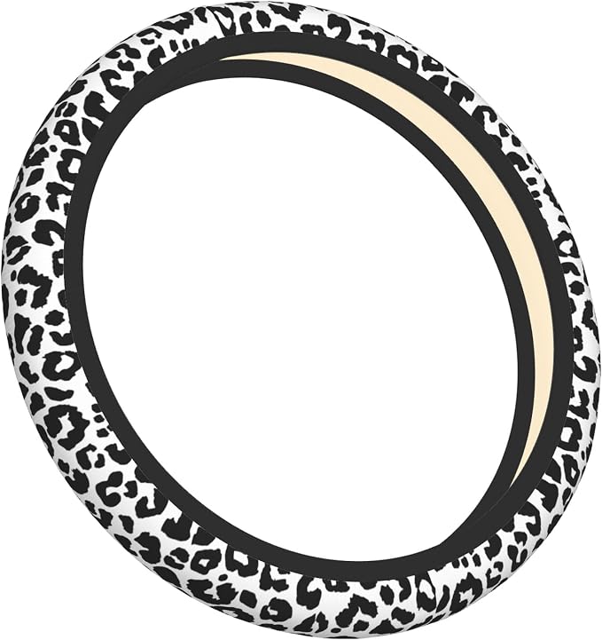 Black Leopard Print Steering Wheel Cover for Women & Men – Universal 15 Inch Car Accessories, Non-Slip & Stylish Design, Fits Most Cars, SUVs, and Auto