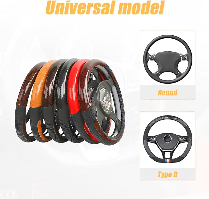 Universal Steering Wheel Cover - Microfiber Leather, 15 Inch, Anti-Slip, Breathable, Odorless Car Steering Wheel Protector, SUV Accessory (Bright Black)