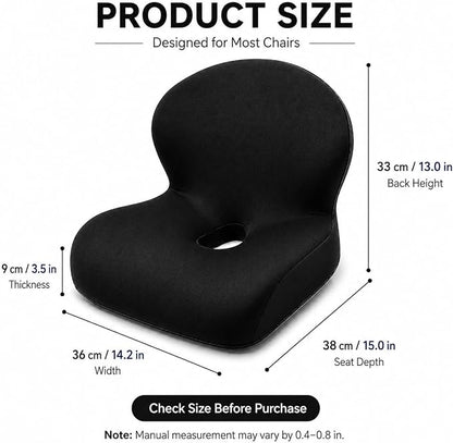 Memory Foam Office Chair Cushion with Back Support, Ergonomic Seat Cushion for Office Chair and Car Seat, Pressure Relief for Long Sitting (Black)