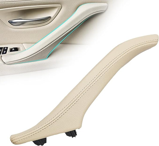 Leather Side Door Pull Handle Cover Compatible with BMW 5 Series F10/F11/F18 520 523 525 528 530 535 2010-2016, Left Passenger Inner Door Handle Assembly(Beige, Left)