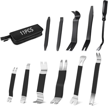 GOOACC 11PCS Trim Removal Tool Kit, Metal & Nylon Pry Tools Set for Car Door Panel, Dashboard, Audio, Clips, Fastener Remover w/ Storage Box – Black