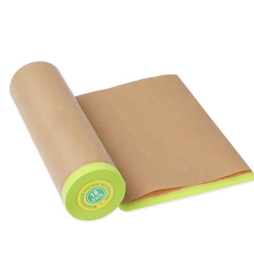 MyLifeUNIT Masking Paper, Automotive Paint Paper Roll with Tape, Tape and Drape Waterproof for Painting Protection Covering (2 Rolls, 18 inch x 50 feet)