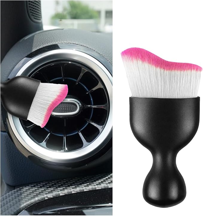 Car Interior Detailing Brush, Curved Soft Bristles Vehicle Removal Dust Collectors, Scratch-Free Automotive Cleaning Tool Accessories, Universal for Truck SUV Sedan (White/Red)