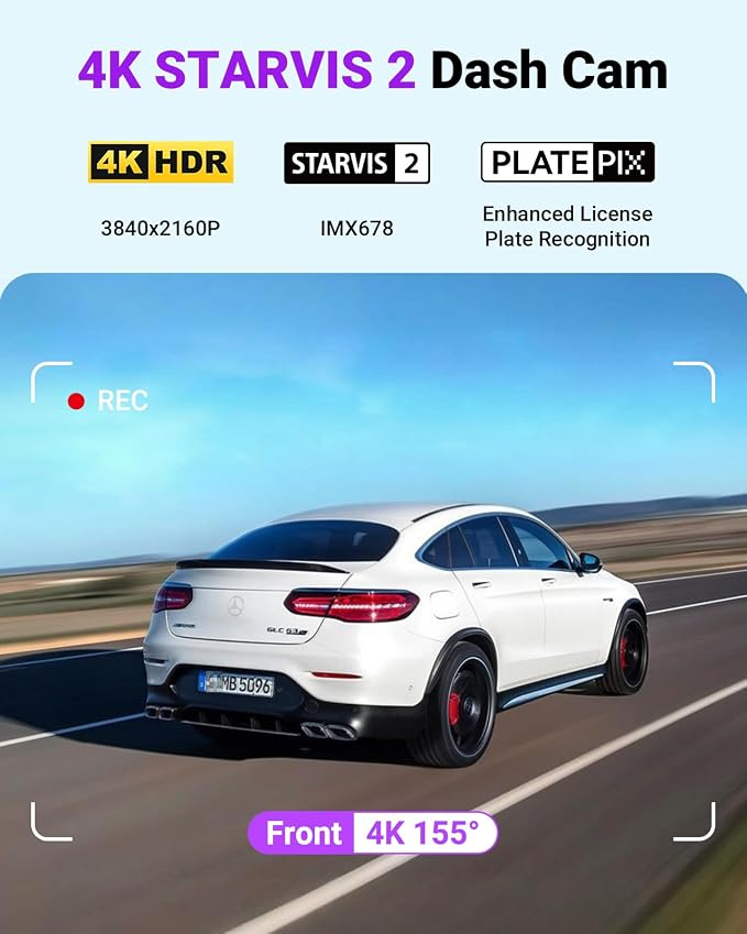 Vantrue S1 Pro Max 4K Dash Cam Front, STARVIS 2 HDR Night Vision Dash Camera, 24/7 Parking Mode, Voice/APP Control, 5GHz WiFi, PlatePix, Night Vision, GPS, Support 1TB Max.