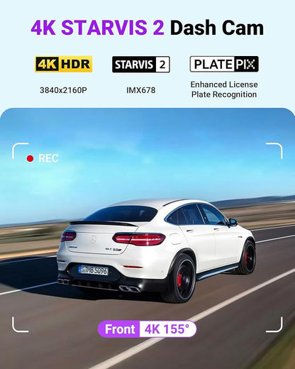 Vantrue S1 Pro Max 4K Dash Cam Front, STARVIS 2 HDR Night Vision Dash Camera, 24/7 Parking Mode, Voice/APP Control, 5GHz WiFi, PlatePix, Night Vision, GPS, Support 1TB Max.