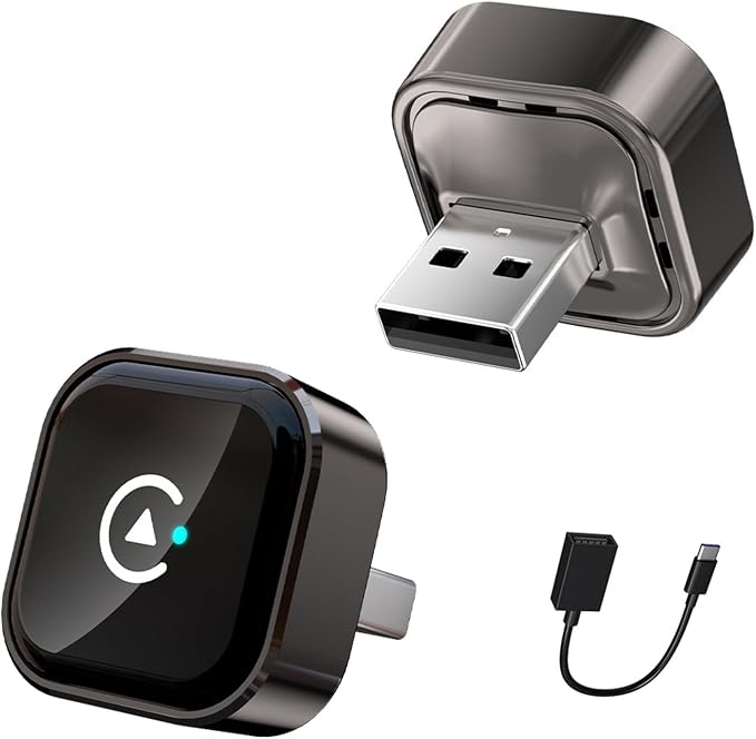 Car Wireless CarPlay Adapter for iPhone Mini Plug and Play for with Factory Wired Apple CarPlay, Fast & Stable Connection, Wide Vehicle Compatibility USB & USB C Android Auto