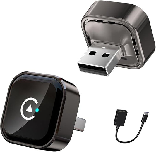 Car Wireless CarPlay Adapter for iPhone Mini Plug and Play for with Factory Wired Apple CarPlay, Fast & Stable Connection, Wide Vehicle Compatibility USB & USB C Android Auto