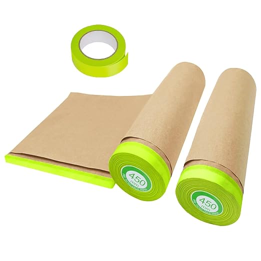 Masking Paper, paint masking, 2 Pack Automotive Paint Paper Roll with Tape, Tape and Drape for Painting, Assorted Paint Masking Paper for Car and Furniture (Unfold 18 inch Width X 100 ft Long)