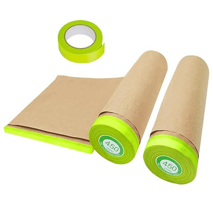 Masking Paper, paint masking, 2 Pack Automotive Paint Paper Roll with Tape, Tape and Drape for Painting, Assorted Paint Masking Paper for Car and Furniture (Unfold 18 inch Width X 100 ft Long)
