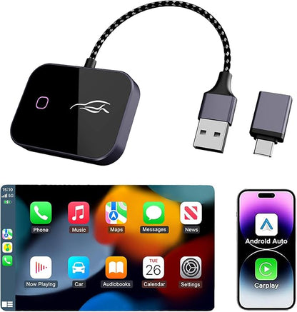 Wireless CarPlay Adapter for iPhone & Android, Convert Wired to Wireless CarPlay Dongle, Plug & Play USB-C, Auto Connect, 5GHz WiFi, Compatible with iOS 10+ & Android 11+ Cars（Black）