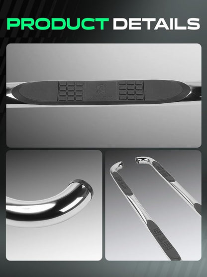 YHTAUTO 3 Inch Running Boards Side Steps Compatible with 2015-2026 Chevy Colorado & GMC Canyon (Crew Cab) Round Stainless Steel Polished Chrome, Truck Cab Side Step Rails Off-Road Accessories