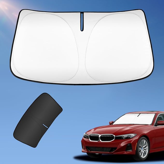 Sun Shade Sunshade for BMW 3 Series F30/ F31/ F80/ M3 2020-2024 2025 2026 Windshield Cover, 4-Layers Sun Shield for 328i 335i 320i 330i 325i 250T Silver Coating Sun Visor Foldable Window Shade