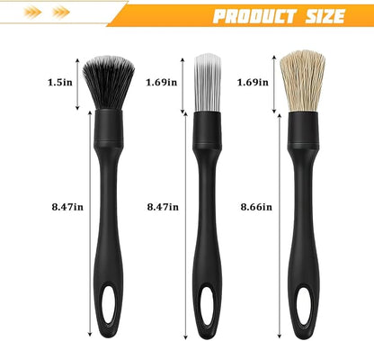 3PCS Car Detailing Brush Kit, Includes Ultra Soft No Scratch Boars Detailing Duster Brush Set for Exterior Interior, Multi-Use Auto Interior Dusting Cleaning Kit, Universal Fit