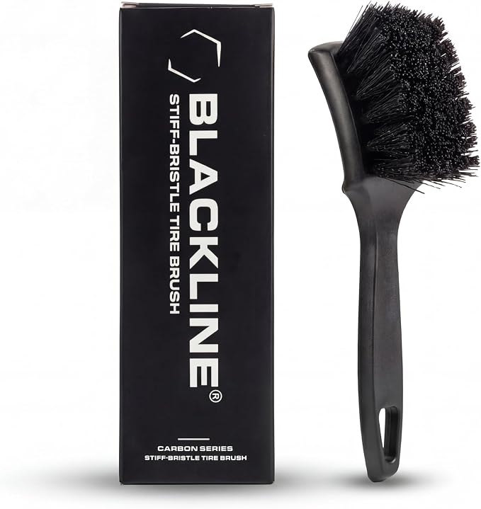 Blackline Stiff Bristle Tire Brush - Heavy Duty Car Detailing Tool for Tires - High-Performance Deep Cleaning Brush - Ideal for Tough Dirt & Grime Removal - Premium Auto Care Accessory