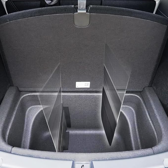 KMMOTORS Sub Trunk Divider of under-floor Compatible for Model Y, Model 3 (2017-2023) – Hidden Trunk Organizer – Dividers with Mesh Pockets for Storage Separation (Set of 2)