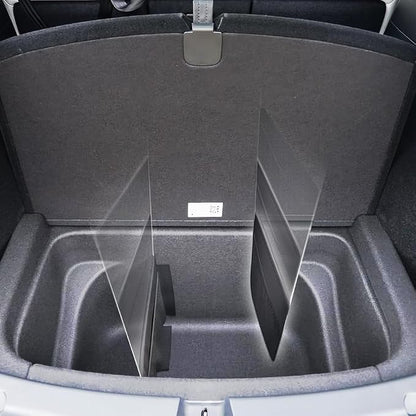 KMMOTORS Sub Trunk Divider of under-floor Compatible for Model Y, Model 3 (2017-2023) – Hidden Trunk Organizer – Dividers with Mesh Pockets for Storage Separation (Set of 2)