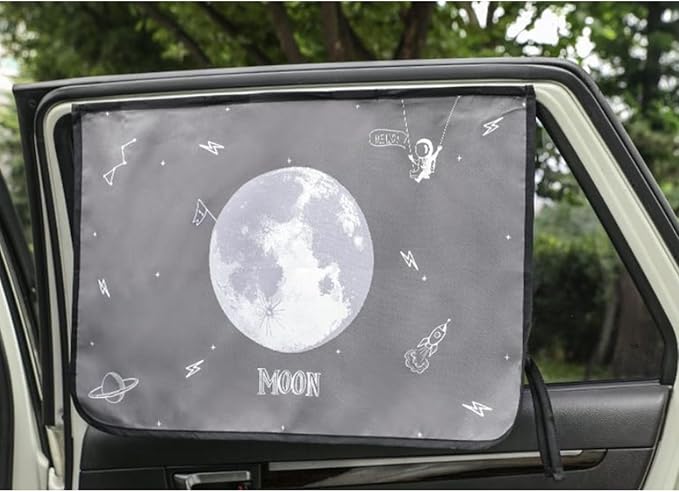 Magnetic Car Sun Shade Curtain for Side Window – Sun Blocker and UV Protector for Baby, Kids, and Pets – Universal Fit with Built-in Magnets for Steel-Framed Door (Moon)