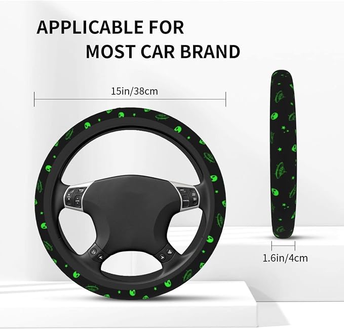 Galaxy Alien Spaceship Steering Wheel Covers Non Slip Neoprene Universal 15 Inch Steering Wheel Protector Car Cover for Men Women