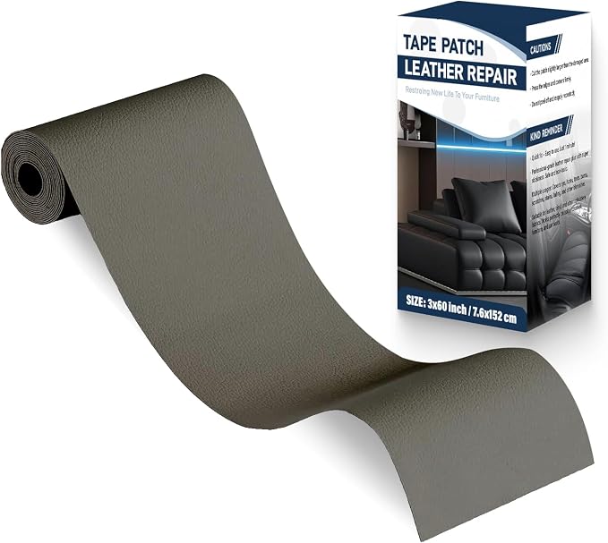 Zenyao Leather Repair Patch Tape - Self Adhesive Leather Repair Kit for Car Seat Furniture, Heavy Duty Vinyl Repair Patch for Couch Sofa, Waterproof Fix for Tears, 3x60 Inch Roll, Light Grey