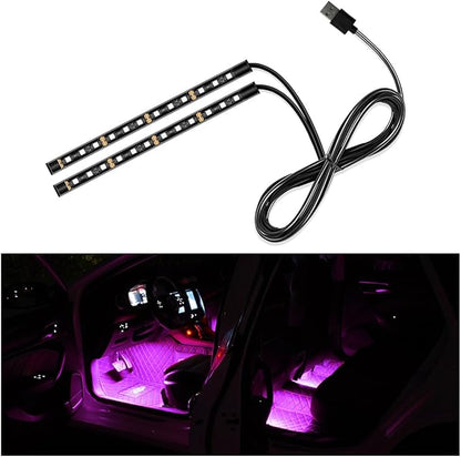 Yourkar Car LED Strip Light, 24 LED Auto Interior Under Dash Atmosphere Lights with USB Port, Vehicle Decor Lamp Ambient Night Light Strip Lighting Kit, Universal Car Accessories (Purple)